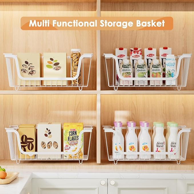 4 Pcs Stackable Wire Baskets for Pantry Organizers and Storage, White | Metal Baskets with Handles,Produce Potato Onion Storage Bin,Vegetable Fruit Basket for Countertop, Kitchen Storage - Image 6