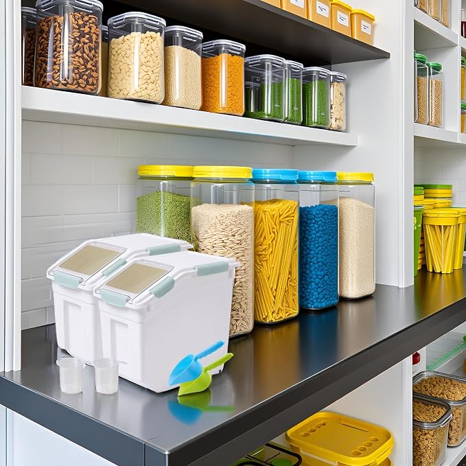 Saim Large Flour Storage Container 25 lbs, Rice Container with Wheels Measuring Cup, 2 Pack BPA free Food Bin Grain Organizer Box for Dry Baking Supplies Kitchen Pantry Cereal (Green) - Image 7