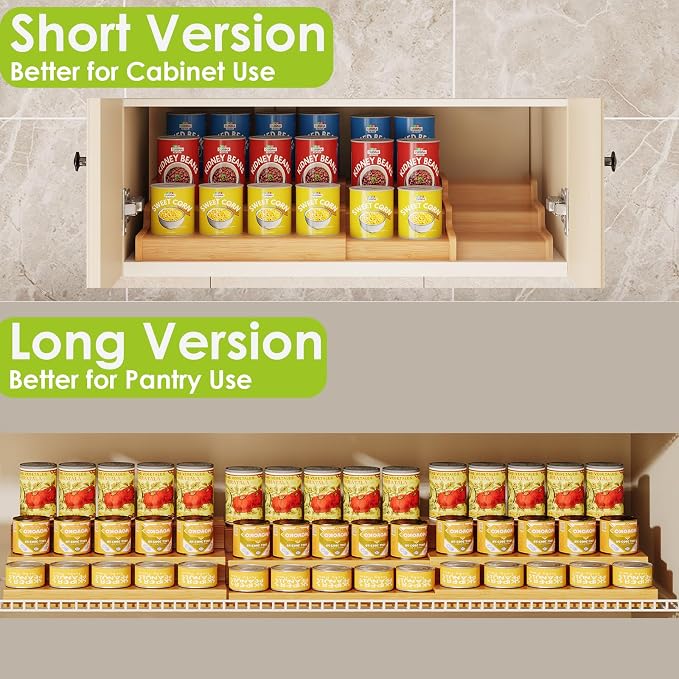3-Tier Extra-Long Expandable Bamboo Can Rack for Pantry, Holds 45 Cans | Adjustable Pantry Can Organizer, Large Capacity Holds up to 45 Cans, Pantry Shelf & Countertop Storage (Patent Pending) - Image 8
