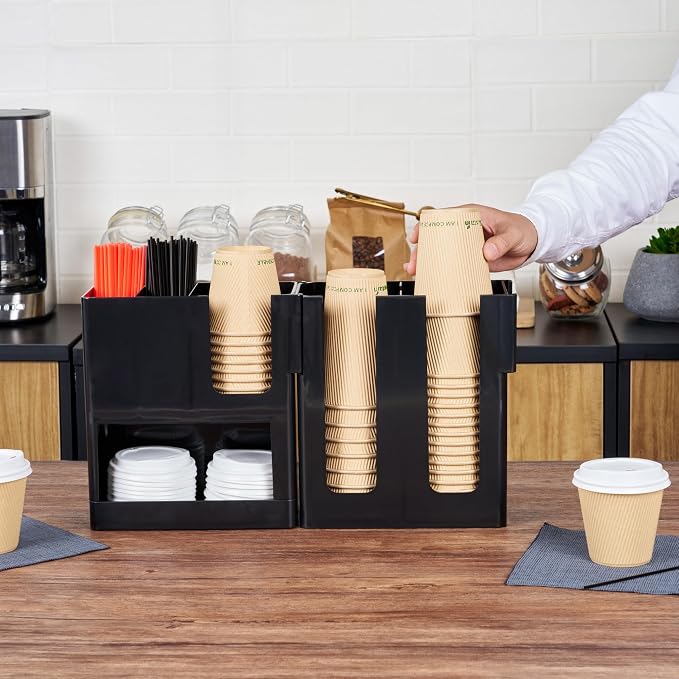 Restaurantware Restpresso Coffee Bar Organizer, 1 Count Durable 6 Compartments, Compact Size, Black Plastic Tabletop Coffee Supplies Organizer For Homes, Office Spaces, Breakrooms, and Lounges - Image 5