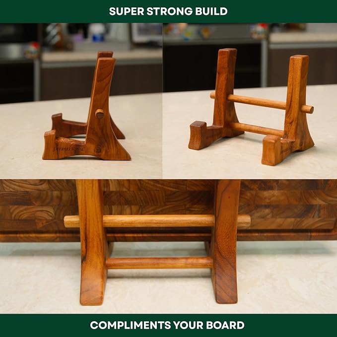 Chopping Board Stand – Teak Wood – Premium Handmade Holder Organizer for Boards, Drying Rack, Single or Dual Slot, Fits Thick Boards, Air-Dry Base (1 Slot (2.4 in Thickness)) - Image 6