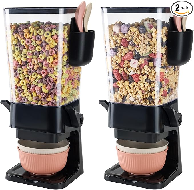 Osacoe Cereal Dispenser Countertop Black 2 Pack with Bowls Spoons Cutlery Box,5.5 QT Dry Food Dispenser Snack Organizer Containers Storage for Pantry Kitchen Organization Oatmeal Nut Granola Candy by Osacoe