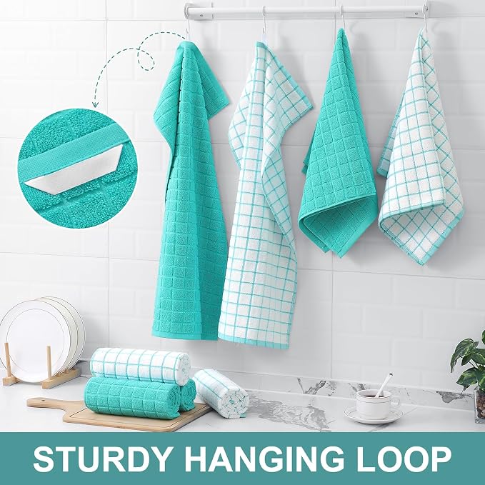 Homaxy Large Premium Cotton Kitchen Towels 16"x 28", 4 Pack, Aqua | Natural Ring Spun 390 GSM Dish Towels, Super Absorbent Terry Kitchen Hand Towels, Soft Tea Towels with Hanging Loop - Image 7