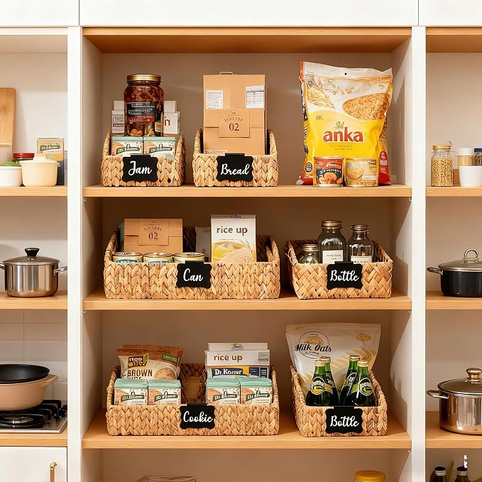Wicker Baskets for Organizing,Pantry Baskets with Built-in Handles, Handwoven Wicker Storage Basket, Water Hyacinth Storage Bins for Shelves, 3 Pack, Natural 4 Set - Image 4