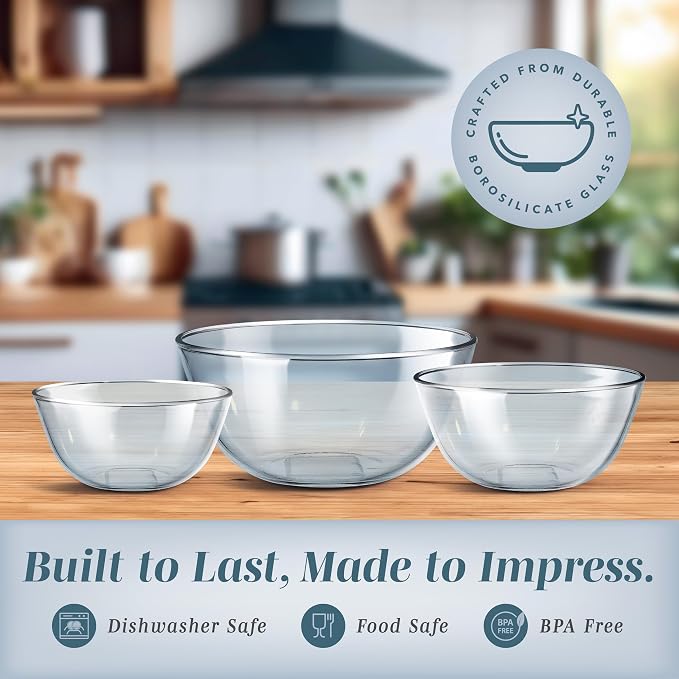 COOK WITH COLOR 12 Pc Glass Mixing Bowl Set with Lids – Borosilicate Glass Nesting Bowls for Cooking, Baking and Meal Prep, Colored Blue - Image 3