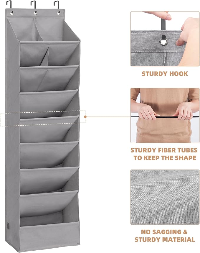 STORAGE MANIAC Over the Door Shoe Organizer Heavy-Duty Large Deep Pocket Hanging Shoe Organizer Shoe Rack Door Closet Shoe Organizer for Wall, Dorm & Narrow Door Storage Shoe Holder Grey, 1 Pack - Image 6