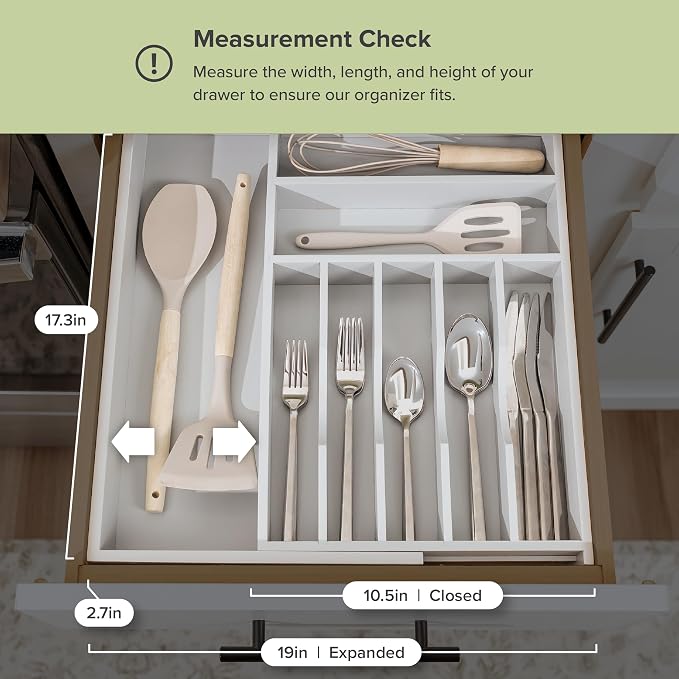 Silverware & Utensil Drawer Organizer, 10.5-19 in, Gray Bamboo | Cutlery, flatware, food-safe contract grade, kitchen drawer fit - Image 4