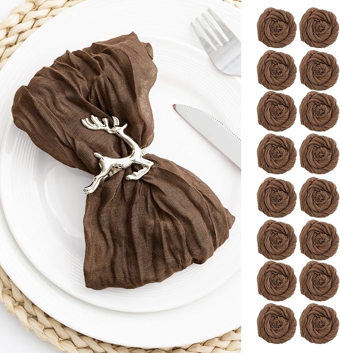 Brown 100 Pack Cheesecloth Napkins Washable 21x21 Inches Brown Cloth Napkins Set of 100 Dinner Table Napkins for Wedding Summer Bridal Baby Shower Rustic Boho Cotton Gauze Party Table Decor by FoliafeelHome