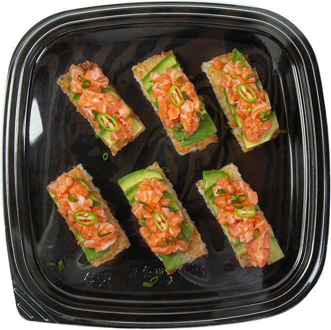Restaurantware Plastic Sushi Trays 100 Pack of 10.6 x 10.6 x 1.77 Inch With Clear Lids Leak-Resistant Sushi Take Out Boxes Stackable Containers For Grab-And-Go - Image 9