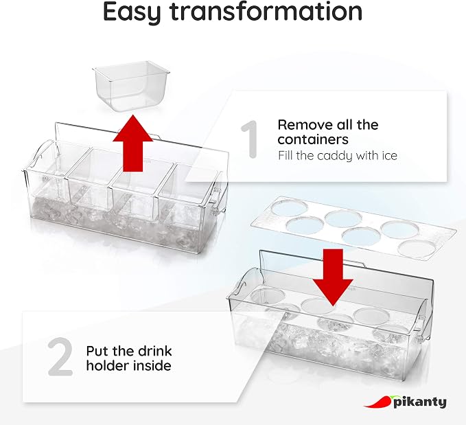 Pikanty Chilled Condiment Server Caddy with Ice Base - 4 Compartments and 4 Serving Tongs Included, Mimosa Bar, Taco Bar, Garnish Tray for Parties, Weddings, BBQs, Dishwasher Safe, Made in USA - Image 5