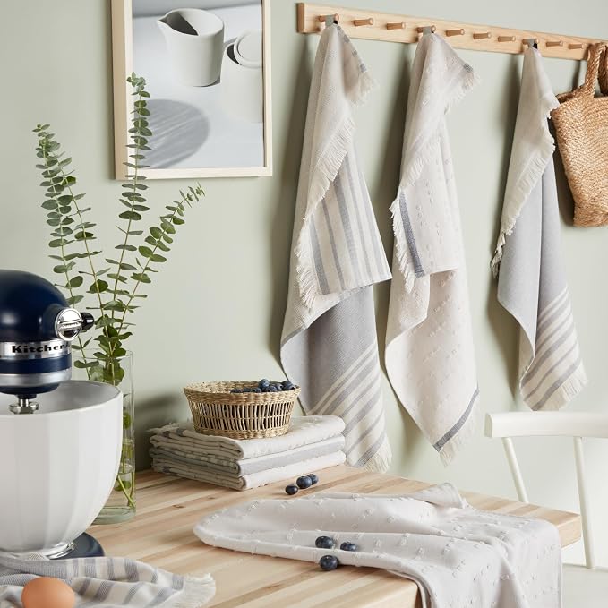 KitchenAid Vintage Stripe Kitchen Towels 8-Pack, Absorbent 100% Woven Cotton, Charcoal Grey/Ivory, 17”x28” - Image 2