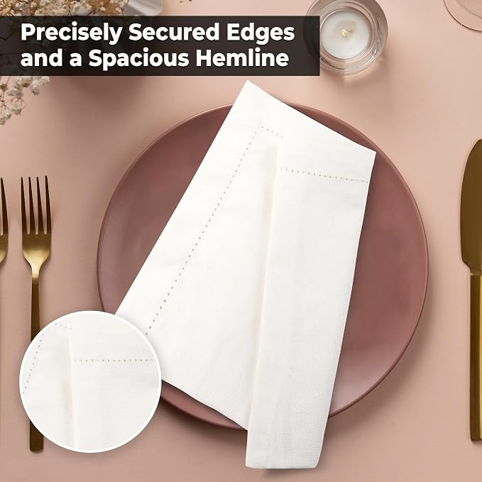 Urban Villa Hemstitch Cloth Dinner Napkins Cotton 20”x20” (Set of 6)- Ivory - Image 7