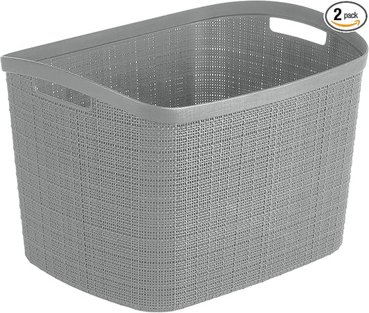 Curver Set of 2 XL 30.5 L Jute Decorative Plastic Organization and Storage Baskets - Perfect Bins for Home Office, Closet Shelves, Kitchen Pantry and All Bedroom Essentials, Grey by Unknown