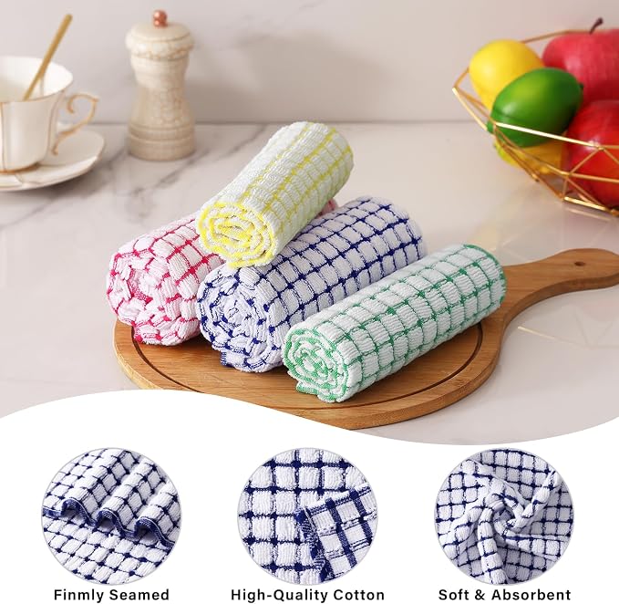 Kitinjoy Cotton 12 Pack Terry Kitchen Towels, Multiple Colour | 16 x 25 Inches Super Soft and Absorbent Dish Towels, Quick Drying hand towels for kitchen Drying - Image 2