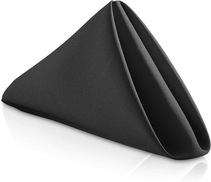 Lann's Linens Set of 12 Cloth Dinner Napkins, 17-inch Polyester Napkins, Washable and Reusable Fabric for Weddings, Hotels, Restaurants - Black by LannsLinens