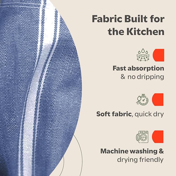 Zeppoli Classic 15 Pack 100% Natural Cotton Kitchen Towel Set, Reusable Wash Cloths, Absorbent Dish Towels, Machine Washable Hand Towels, Kitchen Essentials, 14" x 25" - Navy Blue - Image 4