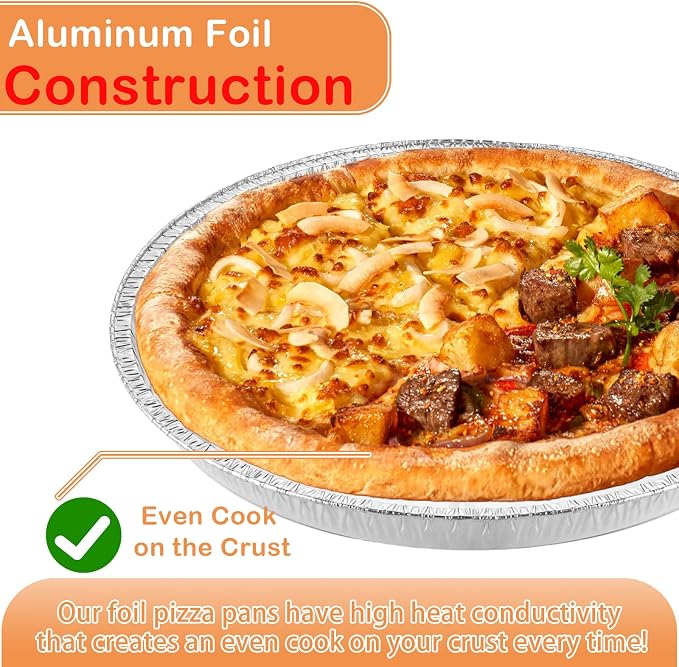 50 Pack Disposable Round Foil Pizza Pans Aluminum Pizza Pans for Personal Pizzas, 11 Inch Round Tin Foil Pan for Cookies, Cake, Focaccia-Freezer & Oven Safe - Image 3