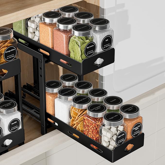 BOIVSHI Pull Out Spice Rack, Cabinet Spice Organizer, 5.3''Wx10.8''Dx9.2''H | Height Adjustable Vertical Spice Rack for Cabinet, 2 Tier Spice Racks for Inside Cabinets, Made of Metal for Easy Assembly by BOIVSHI