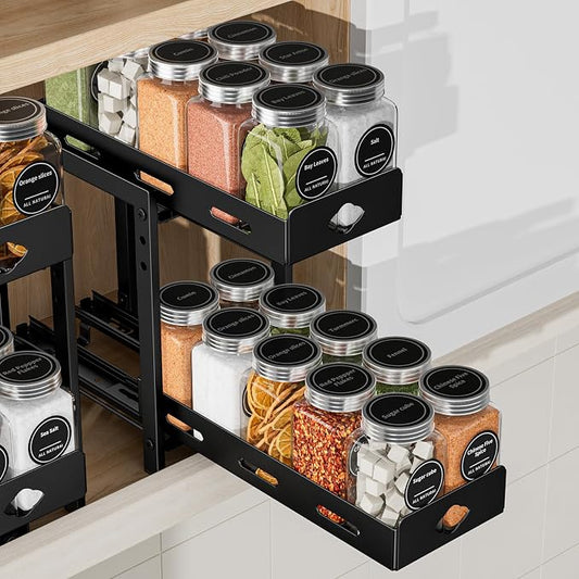 BOIVSHI Pull Out Spice Rack, Cabinet Spice Organizer, 5.3''Wx10.8''Dx9.2''H | Height Adjustable Vertical Spice Rack for Cabinet, 2 Tier Spice Racks for Inside Cabinets, Made of Metal for Easy Assembly by BOIVSHI