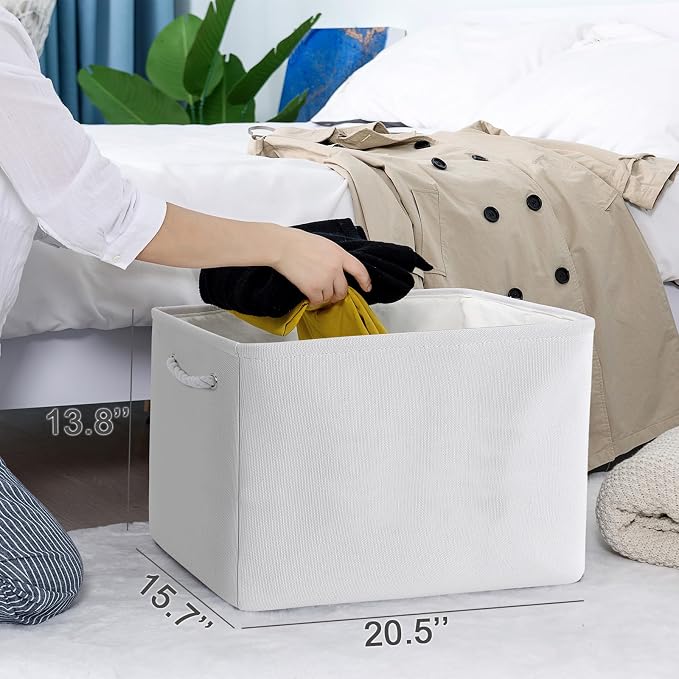 Organization and Storage Basket for Shelves - Extra Jumbo 3 Pack 20.5x15.8x13.8 inch Cube Storage Bins for Toy Closet Box Home Organizer Gift (White) - Image 5