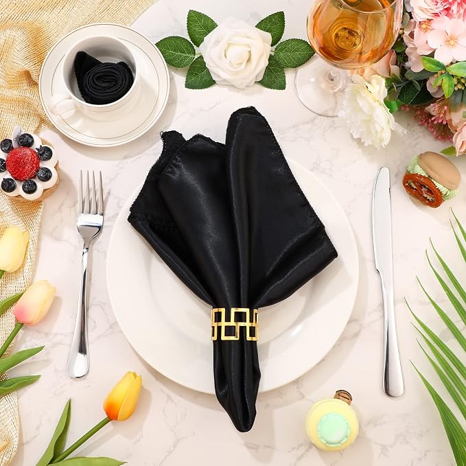 Tegeme 100 Pcs 17 x 17 Inch Black Satin Napkins Bulk Square Cloth Napkins Set Soft Silk, Hemmed Edges, Washable and Reusable for Party Wedding Dinner Banquet Restaurant Table Decorations(Black) - Image 5