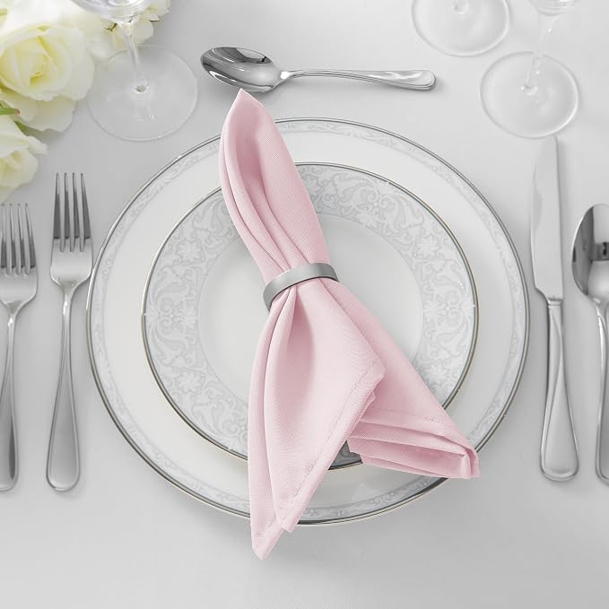 Lann's Linens Set of 12 Cloth Dinner Napkins, 20-inch Polyester Napkins, Washable and Reusable Fabric for Weddings, Hotels, Restaurants - Pink - Image 5
