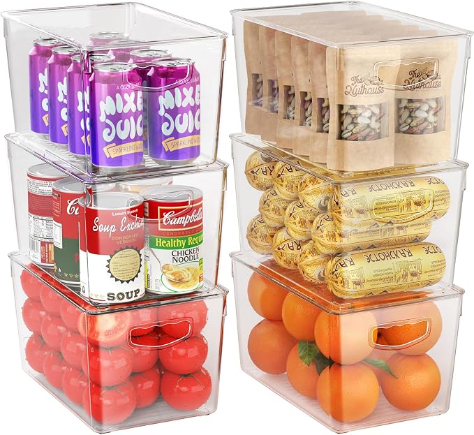 theaoo 6 Pack Clear Storage Bins with Lids Stackable AND Soda Can Dispenser for Refrigerator with Lids - Image 2