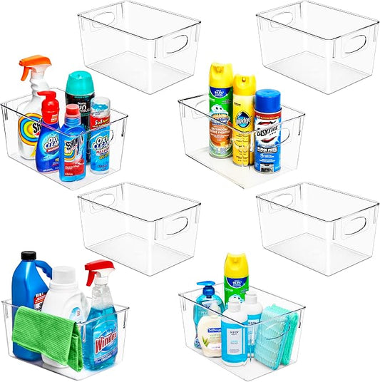 Sorbus 8 Pack Large Clear Plastic Storage Bins, Clear Organizer Bins with Handle for Kitchen, Pantry, Cabinet, Refrigerator, Craft, Toys, Clothes, Closet, Under Sink, Bathroom Organizers and Storage by Sorbus