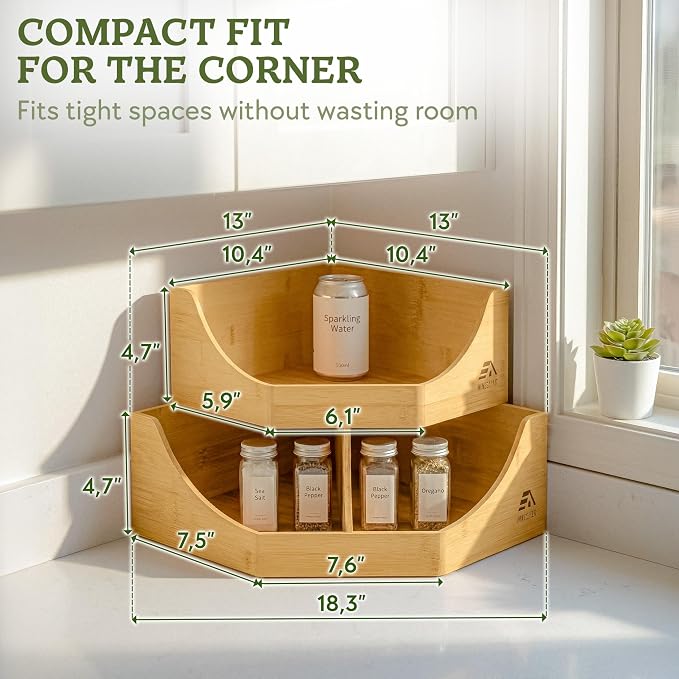 HOMESTEAD Bamboo Corner Storage Bin, 2-Tier Stackable Potato and Onion Storage Bin for Kitchen Counter Corner Shelf, Wooden Produce Storage Pantry Organizer, Fruit & Vegetable Holder, Medium - Image 3