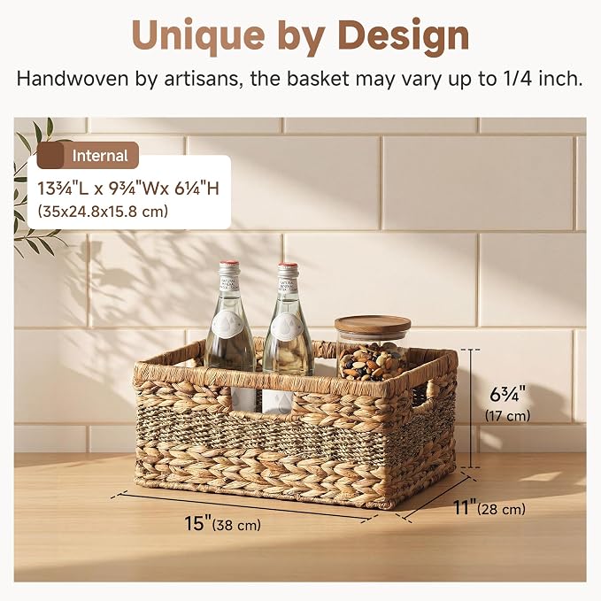 StorageWorks Large Wicker Baskets for Organizing, Hyacinth Basket, 1-Pack | Woven Storage Baskets Water Hyacinth Seagrass, Large Seagrass Basket, Wicker Baskets for Storage, Woven Basket for Storage - Image 3