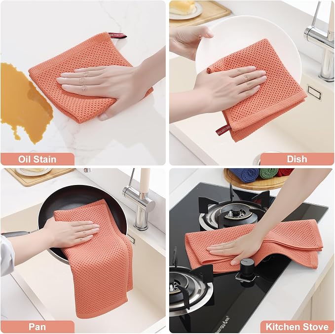 Homaxy 8 Pack 100% Cotton Kitchen Towels and Dishcloths Set, Coral | 12 x 12 Inches and 13 x 28 Inches Kitchen Towels Set, Ultra Soft Absorbent Dish Cloths for Washing Dishes - Image 5
