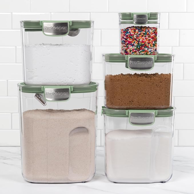 ProKeeper+ Airtight Food Storage Container Set – Clear Plastic Flour and Sugar Canister Set with Magnetic Accessories for Kitchen Organization (Pistachio, 9-Piece) - Image 4