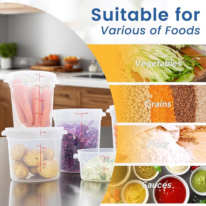 4 Pack 18QT Round Food Storage Containers with Lids | NSF, BPA-free PP containers with scale, label and measuring cup, stackable for prep, storage, freezer. Dishwasher safe - Image 8