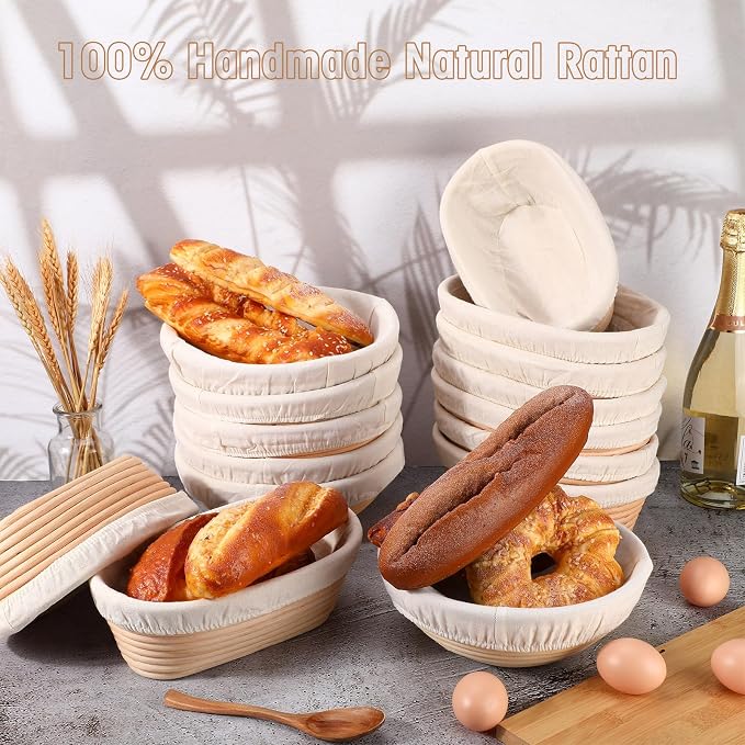 Gejoy 20 Sets Bread Proofing Baskets Bulk Banneton Dough Proofing Bowls Kit with Cloth Liner and Plastic Scraper Sourdough Basket for Home Sourdough Bakers(Round, Oval,9'', 10'') - Image 3