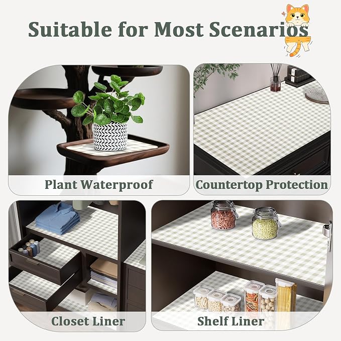 Shelf Liner for Kitchen Cabinets and Drawers, 12" x 240" Green Grid | Non-Adhesive Design, Waterproof & Non-Slip Protection, Easy Cut to Fit, Washable and Reusable, Pantry Storage - Image 8