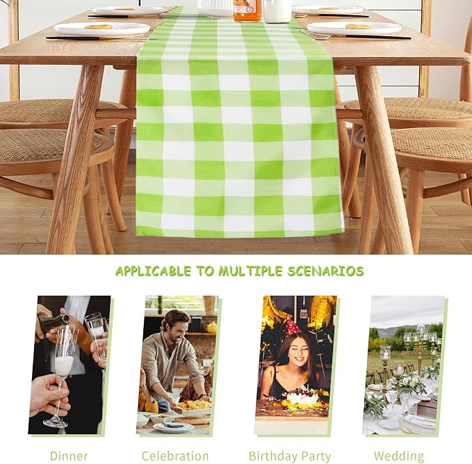 Cupuamon Fabric Checkered Table Runner 6 Pack Waterproof Gingham Table Runner 14W x 108L Buffalo Check Table Runners for Parties Kitchen Dining Wedding Banquet (Emerald and White) - Image 3
