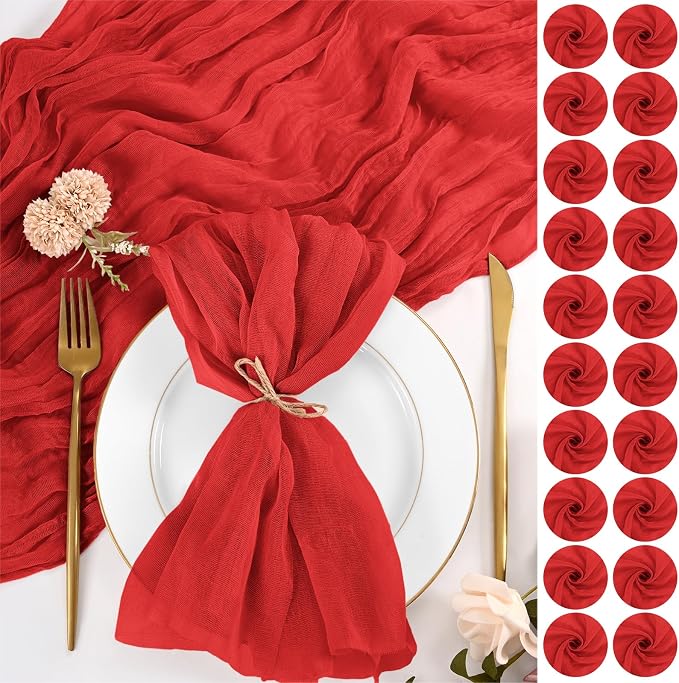 100 Pack Red Cloth Napkins 20x20Inch Cheesecloth Napkins | Elegant Cloth Napkins for Table, Washable Rustic Boho Gauze Napkins, for Wedding Party Bridal Baby Shower Christmas Decor by Lumaycens