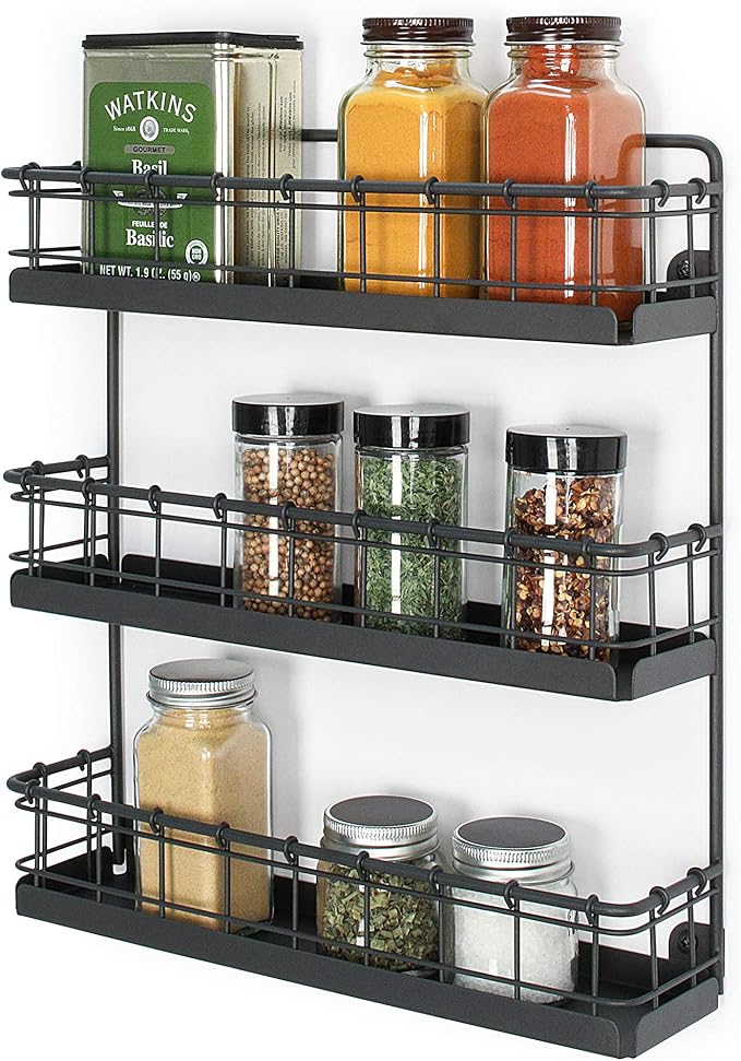 Spectrum Diversified Storage for Kitchen, Pantry, Cabinet, Industrial Gray Vintage Wall-Mount 3-Tier Spice Rack, Large (Pack of 4) - Image 4