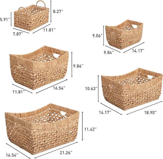 happimess Aria 5-Piece Nesting Storage Baskets Water Hyacinth 21", Natural | Handwoven Contemporary Bohemian Design, Iron Metal Frame, Open Weave, Decorative Organization For Living Room and Bedroom - Image 4