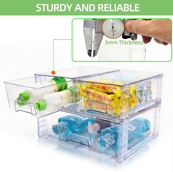 Wide Large Stackable Storage Drawers(2 Pack),Multi-purpose Clear Plastic Organizer Bins with Handles, Easy to Assemble for Bathroom Home Closet Under Sink Kitchen Pantry Medicine Cabinet - Image 6