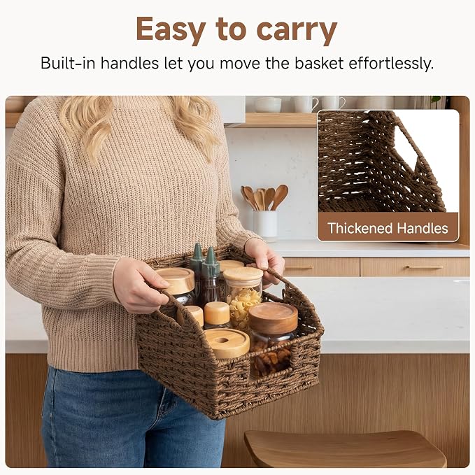 StorageWorks Wicker Baskets for Organizing,Brown Baskets for Storage,2-Pack | Round Paper Rope Pantry Organizers and Storage,Handwoven Wicker Storage Baskets for Shelves,Brown Baskets,Brown Wicker Basket - Image 3