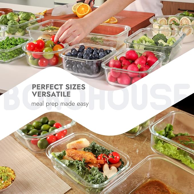 10-Pack Glass Food Storage Containers with Tempered Glass Lids – Borosilicate, Airtight, Oven-Safe (-4°F~950°F), BPA-Free, 4.4 & 1.6 Cup, Leak-Proof, Dishwasher Safe (Gray) - Image 7