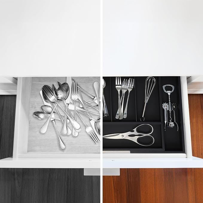 Relaxdays Cutlery Tray, Extendable Insert, 5 to 7 Compartments, Drawer Organiser, Bamboo & MDF, Utensils Storage, Black, Fibreboard, 5 x 49 x 28 cm - Image 5