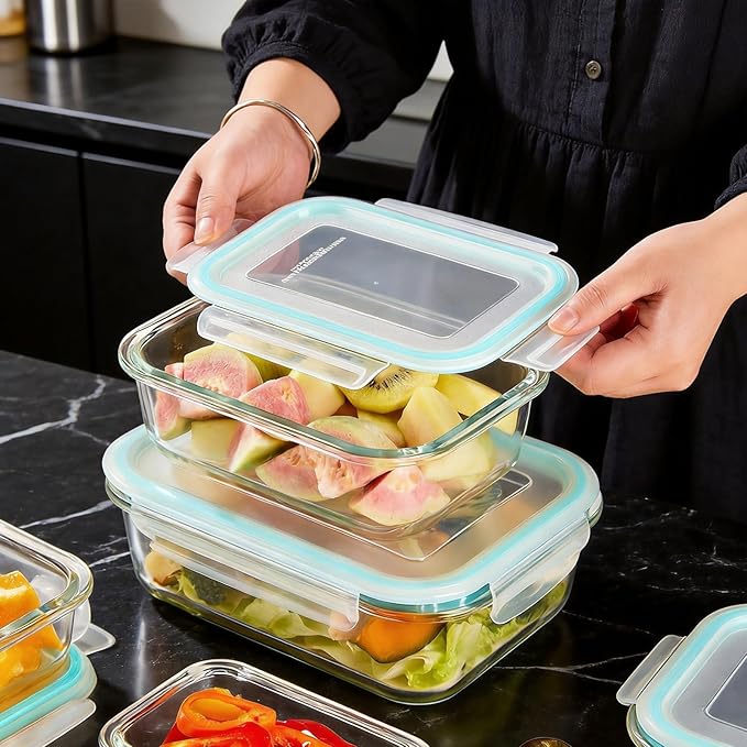 Liuruiyu Glass Food Storage Containers with Lids, 8 Pack Meal Prep Containers, Airtight Bento Boxes with Leak Proof Locking for Microwave, Oven, Freezer and Dishwasher, BPA Free（5oz to 36oz） - Image 3