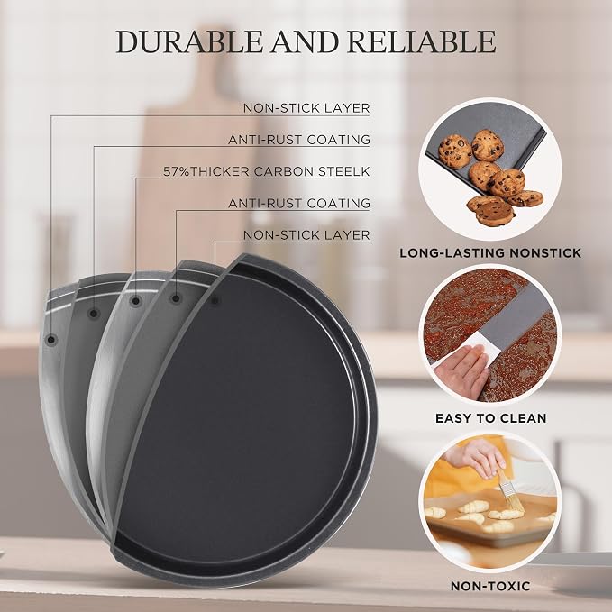 KITESSENSU Compact Baking Pans Sets, Nonstick Bakeware Sets 19-Piece with Round/Square Cake Pan, Loaf Pan, Muffin Pan, Cookie Sheet, Roast Pan, Cooling Rack, Carbon Steel Bake Set - Image 5