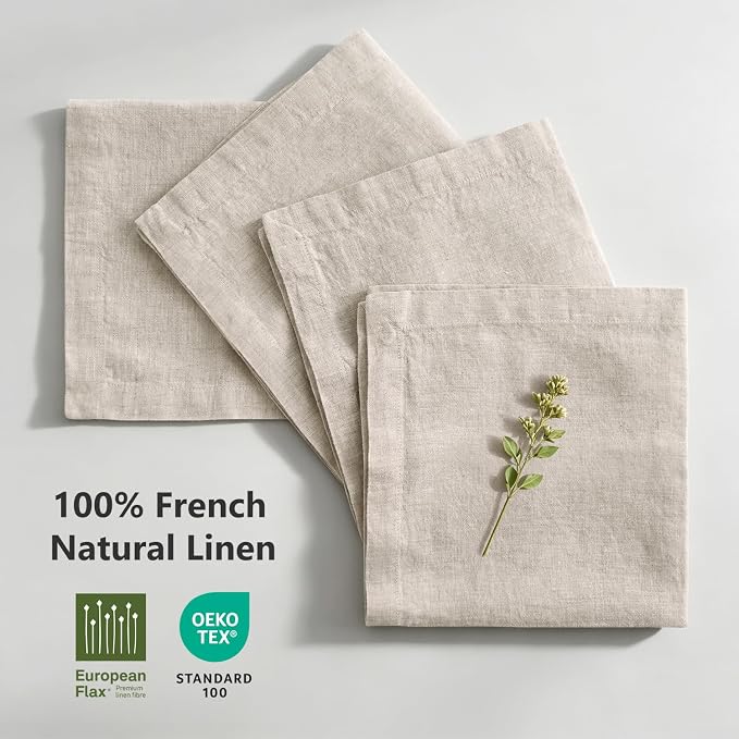 100% Linen Dinner Napkins 15x15 Inch,Soft and Breathable French Flax Cloth Napkins,Stone Washed Set of 4(Natural Linen) - Image 7