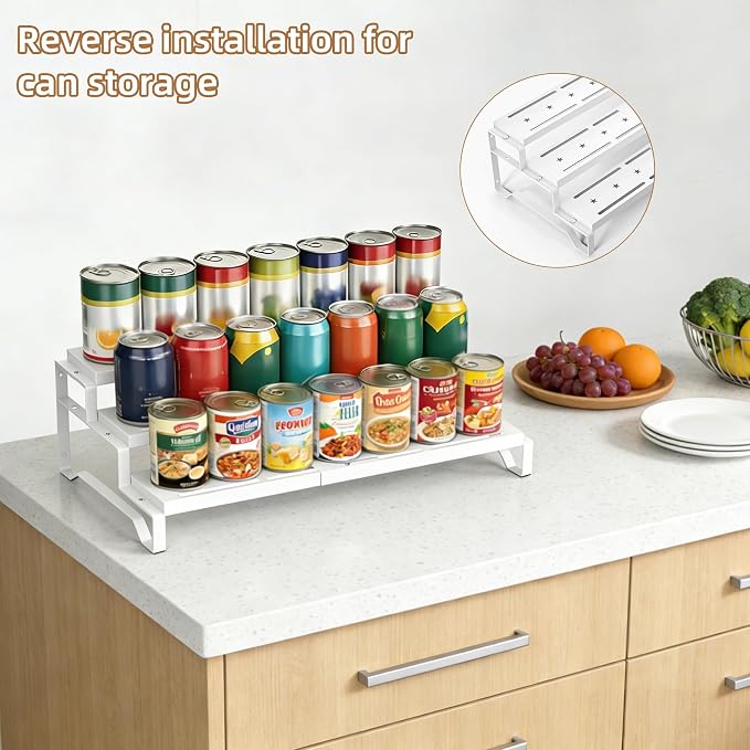 Expandable Spice Rack Organizer for Cabinet 3 Tier Spicy Shelf White 1Pack | Adjustable Length 13"-21", Metal Seasoning Organization, Slip-Resistant Guardrails for Jars, Cabinet & Countertop Storage - Image 6