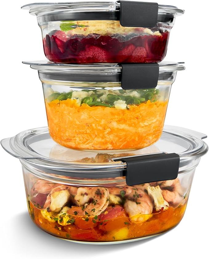 Rubbermaid Brilliance® Glass Round Leak-Proof 6-Piece Set Food Storage Containers, Food Containers with Lids, Meal Prep Containers by Unknown