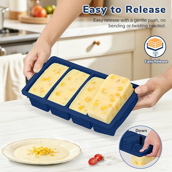 Silicone Freezer Trays with Lid (4-Pack), 1-Cup, 2-Cup, 1/2-Cup & 2-Tbsp Silicone Freezer Molds, Stackable Soup Freezer Meal Prep Containers,Ice Cube Tray for Making Sauce,Smoothies,Yogurt Bites - Image 5