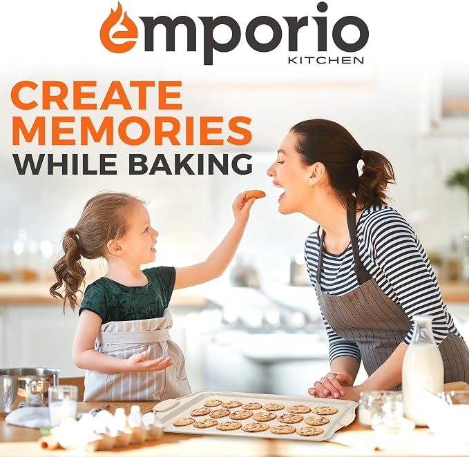 Emporio Kitchen Baking Pan Set - Nonstick Coating, Carbon Steel Bakeware Set with White Silicone Handle, PFOA, PFOS, PTFE Free, Recipe Booklet Included, Oven Safe Tray (Up To 450° F), Set of 8 - White - Image 8